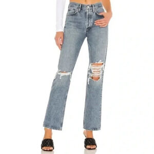 NWT AGOLDE Lana Straight Leg Jeans Denim High Rise Rips in Backdrop
